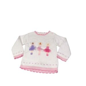 Zubels 3T Girl White Cotton Knit Ballerina Sweater Tulle Tutu Pink Trim